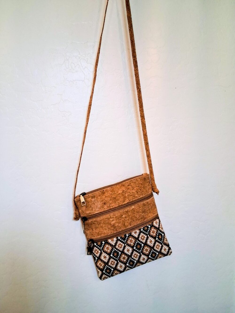 Black & White Natural Cork Crossbody Bag